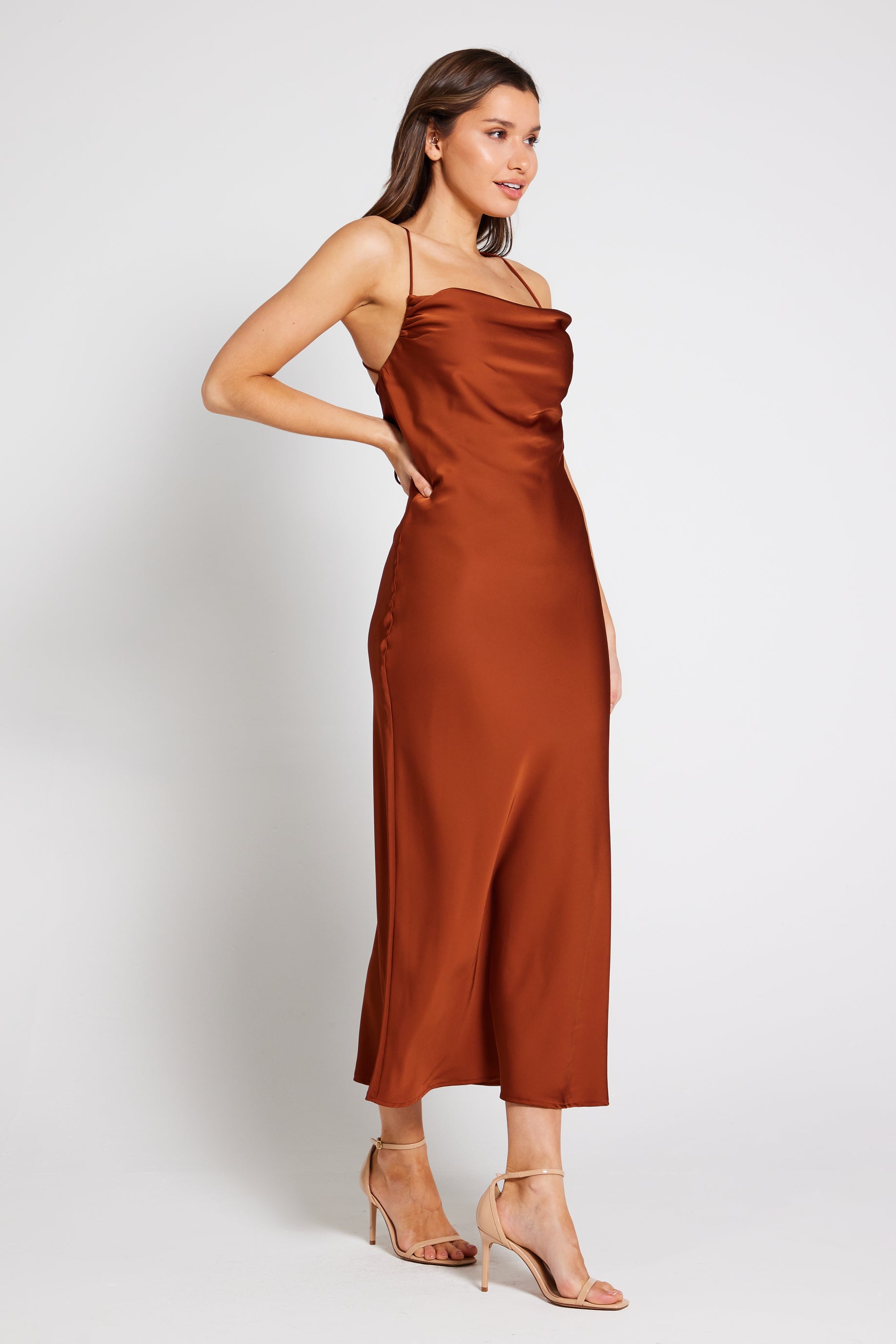 Rust midi cheap slip dress