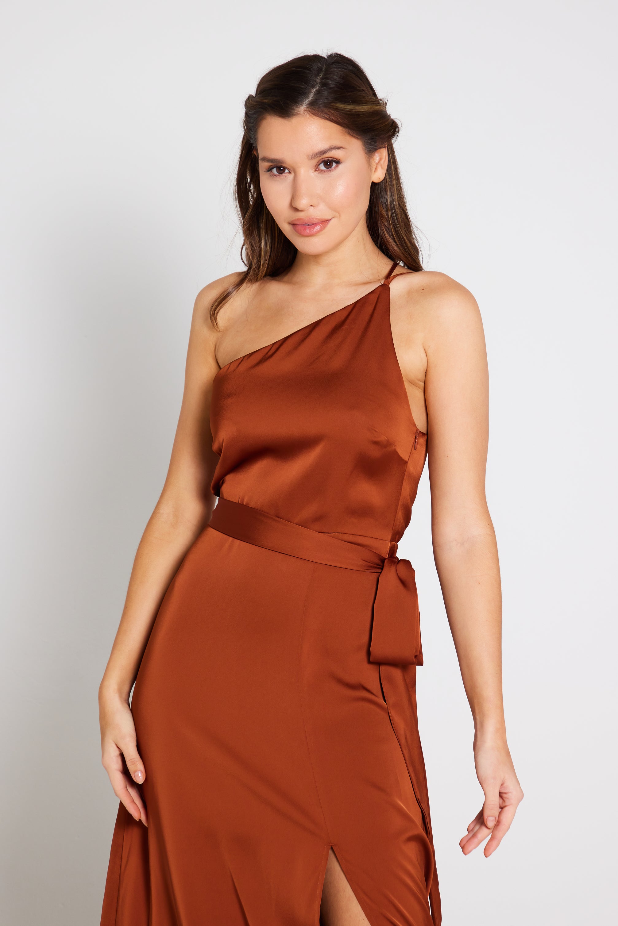 Rust one shoulder dress hot sale