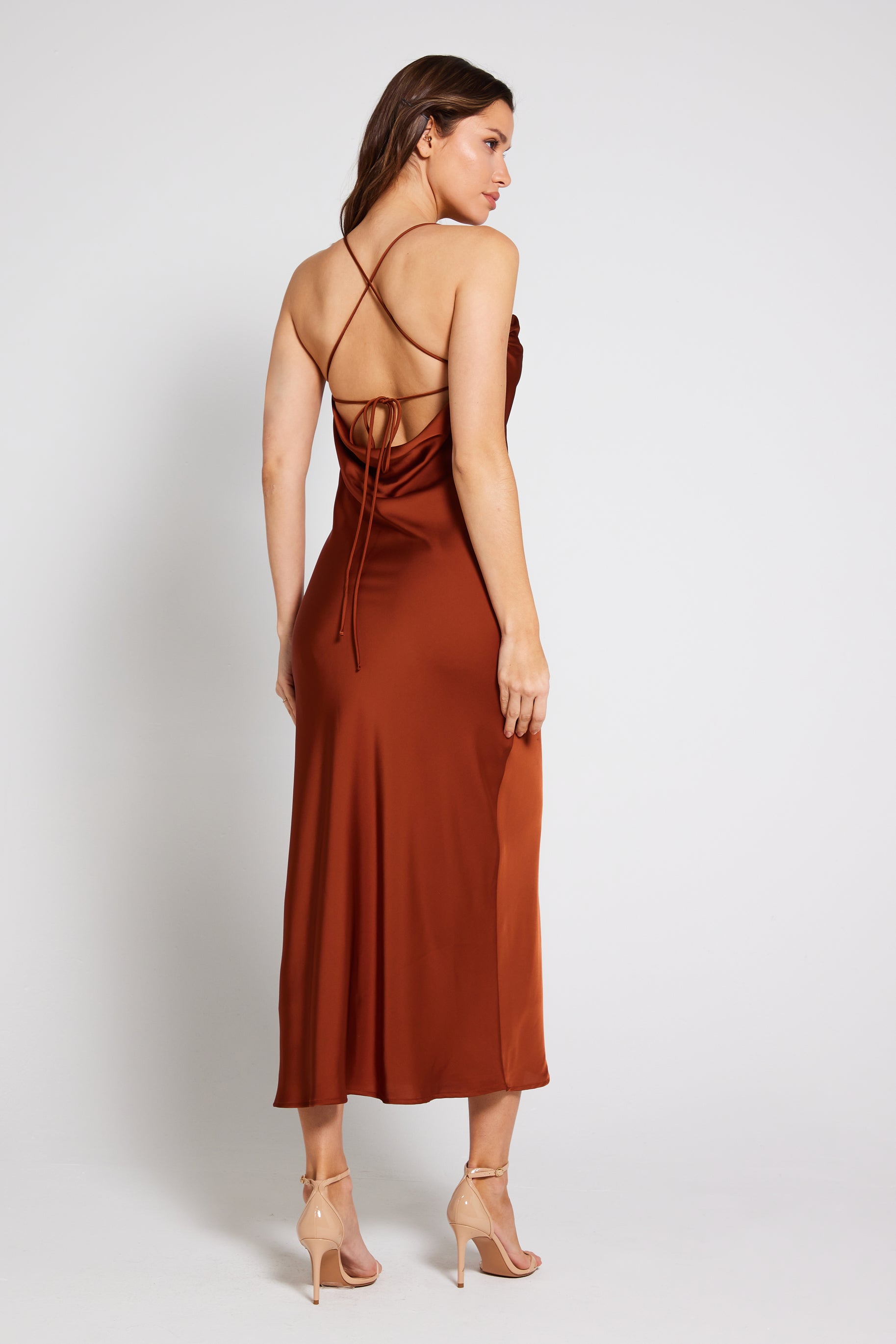 Rust cowl shop neck dress