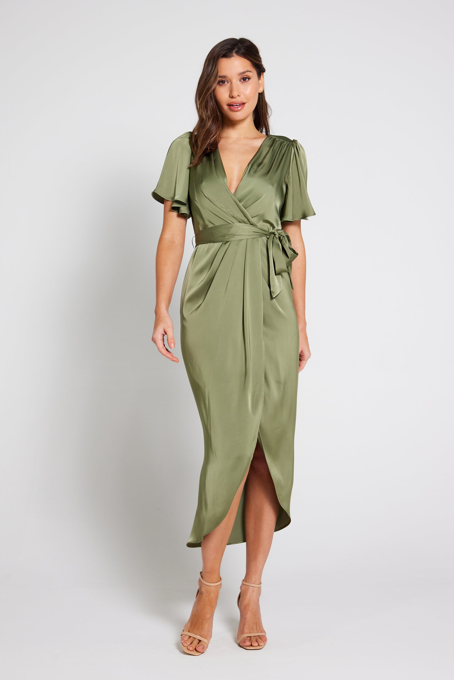 Short sleeve long wrap on sale dress