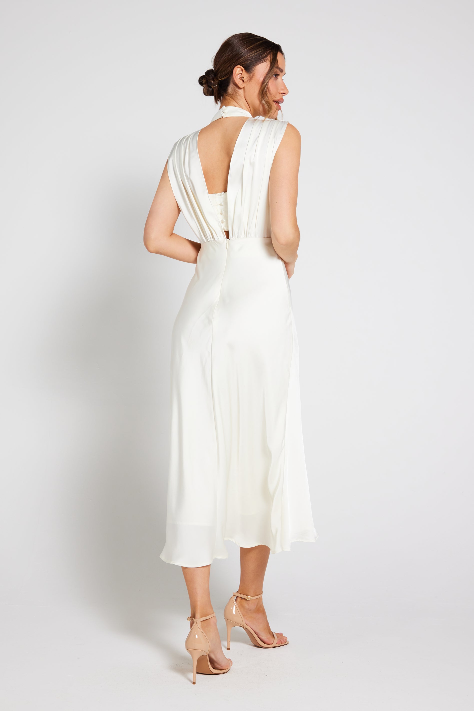 Elle Satin Midi Dress Ivory