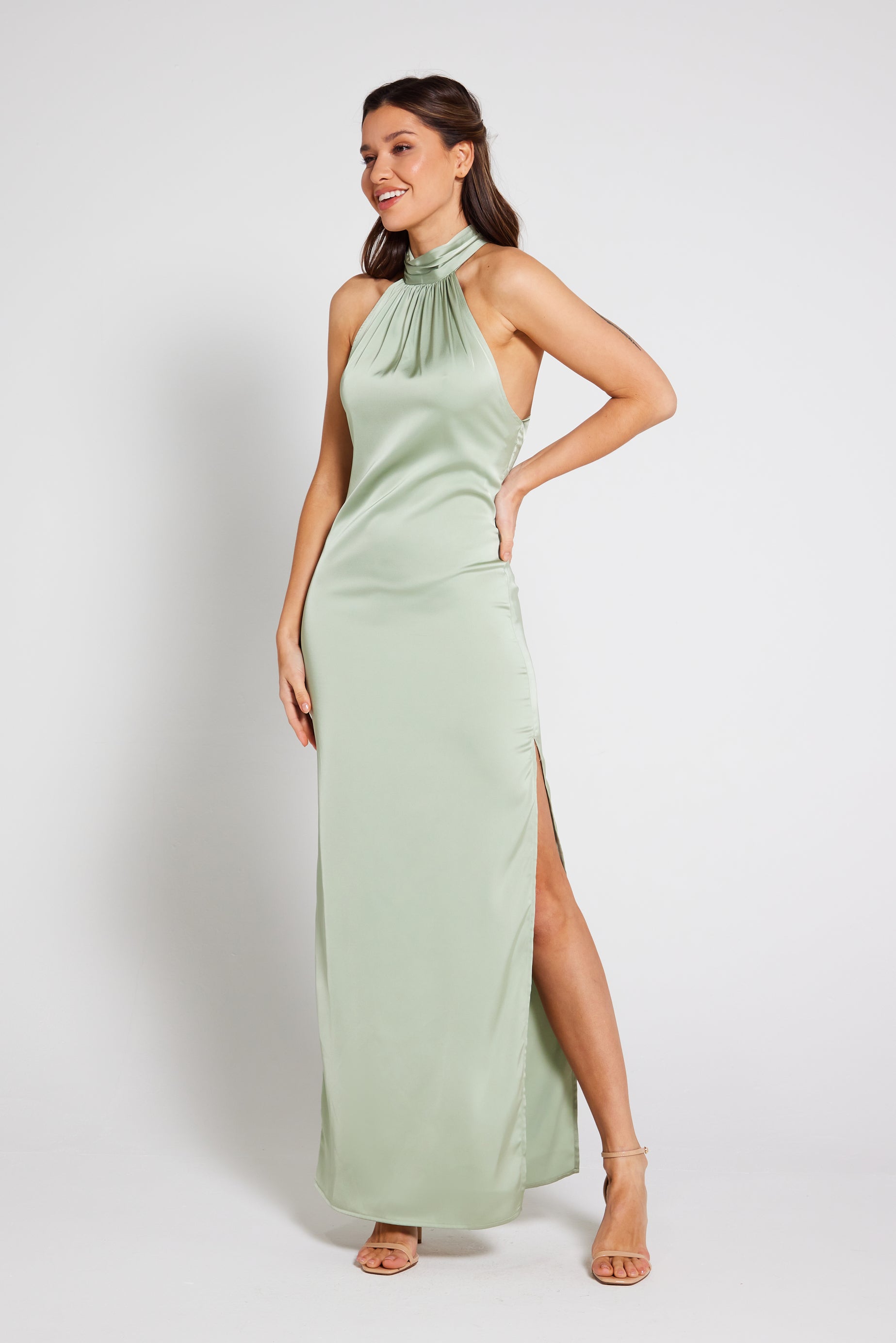 High neck green maxi 2024 dress