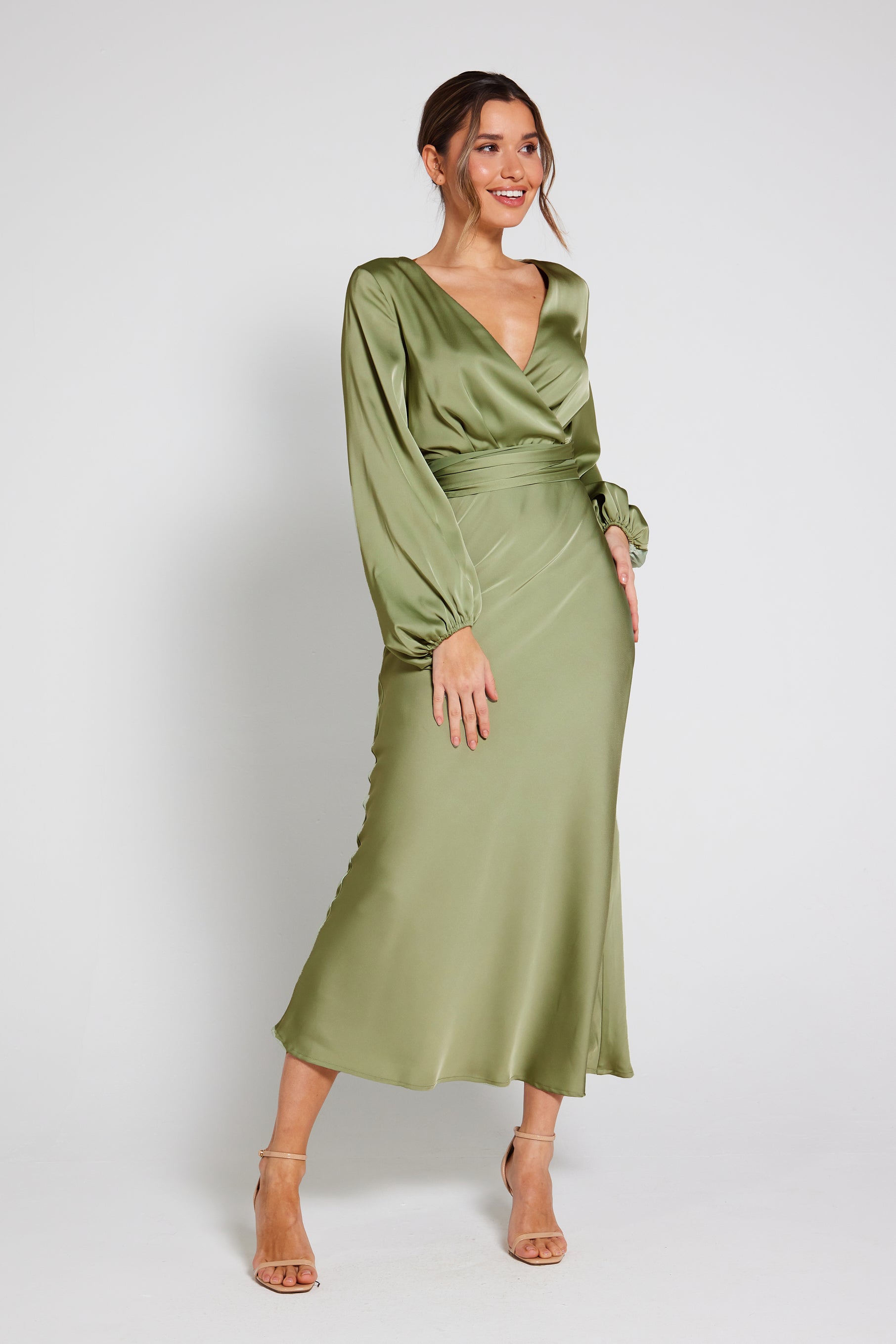 Shape Emerald Green Satin Wrap Dress | Curve | PrettyLittleThing