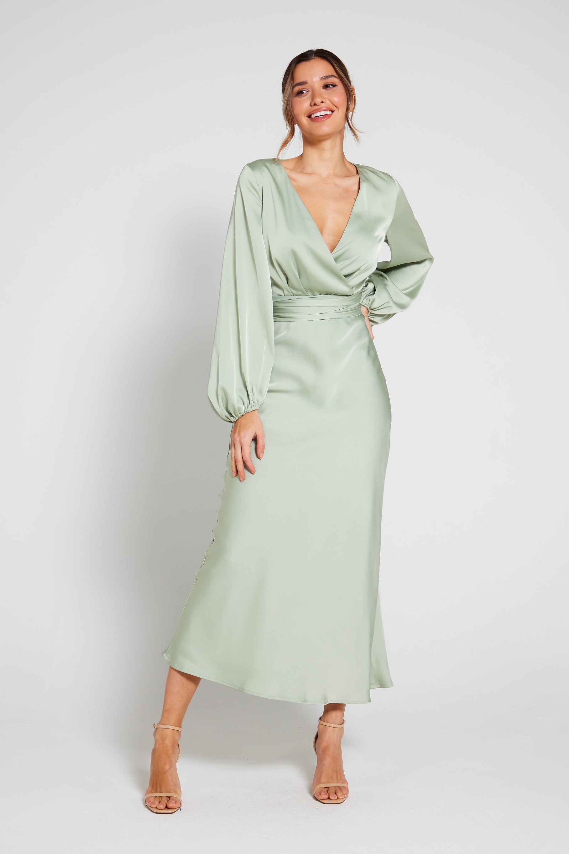 Sage green deals satin dress