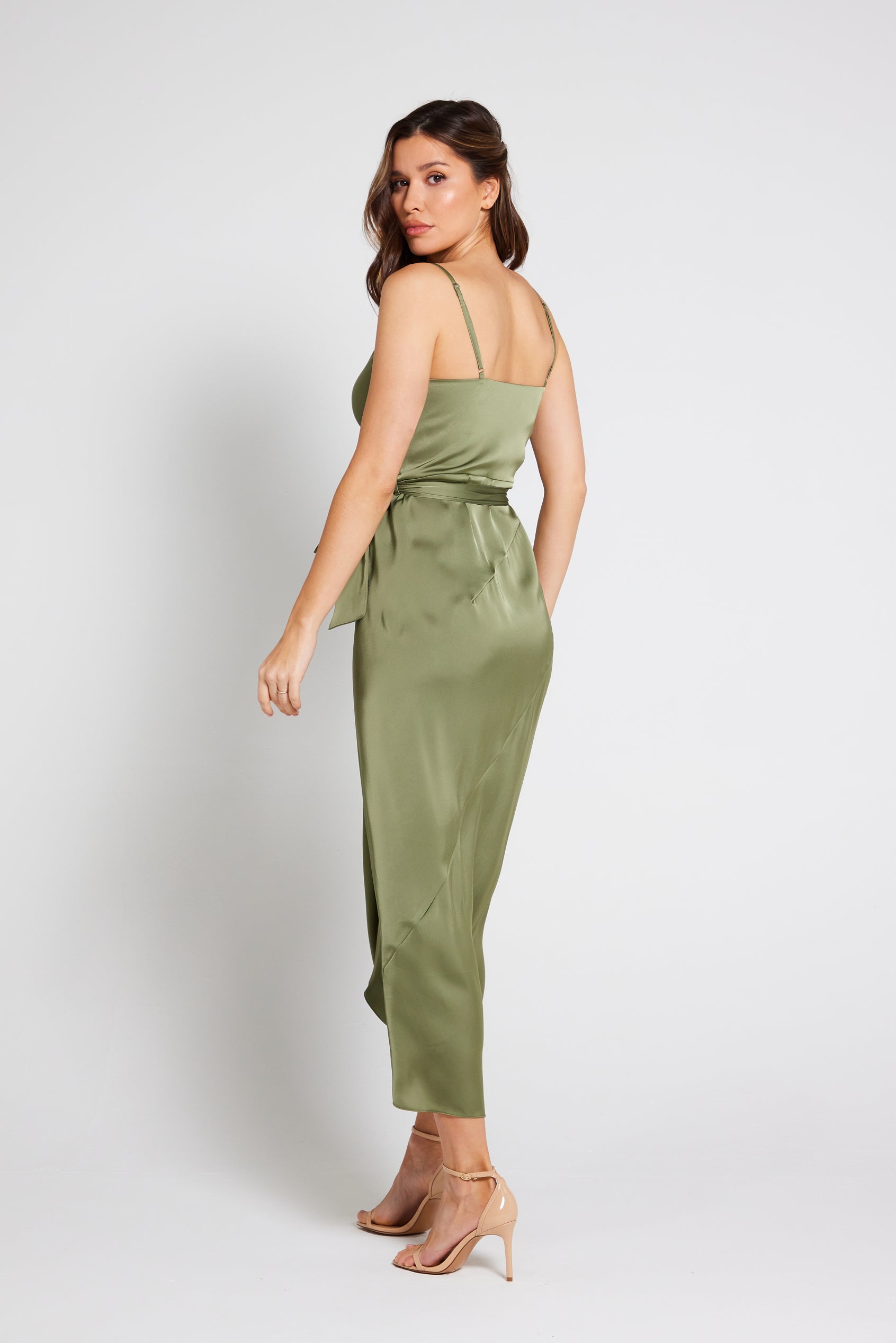 Green satin cami dress best sale