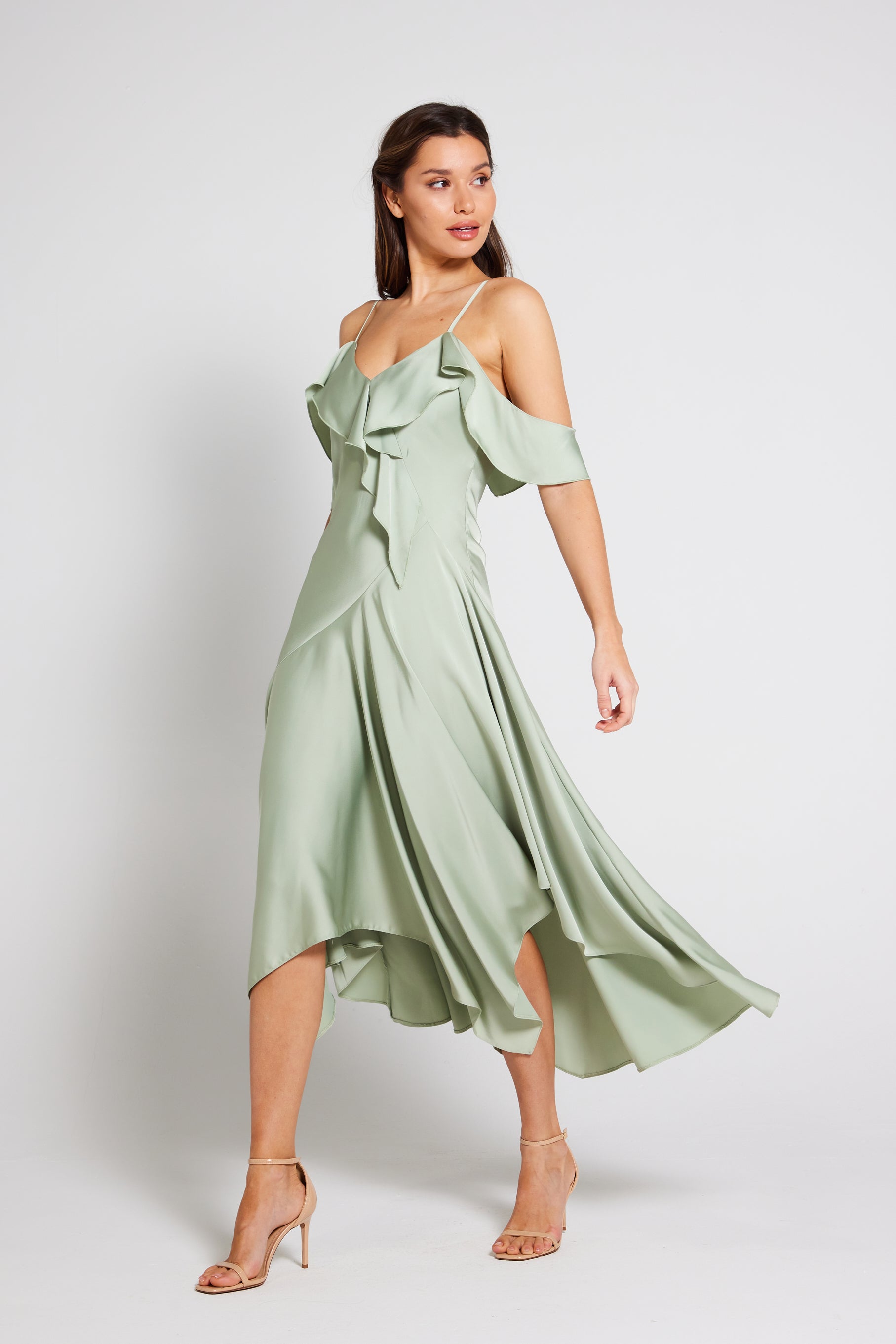 Satin green 2024 midi dress