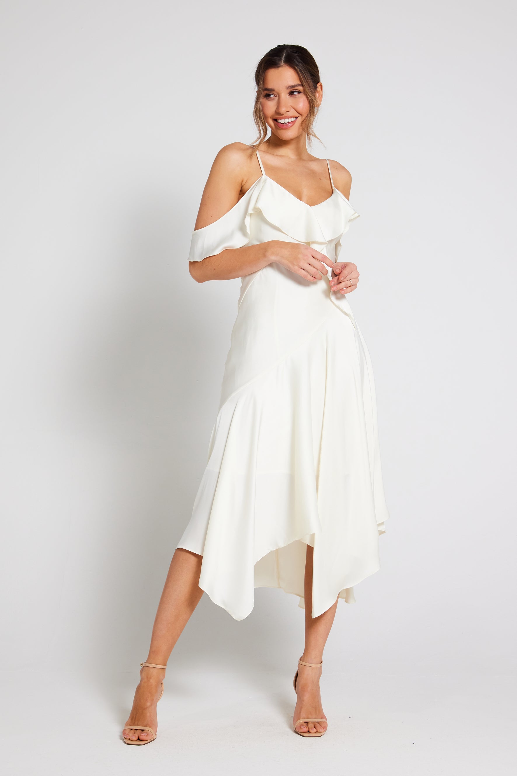 Cold shoulder deals tea length dress