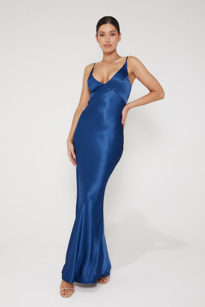Ada V Neck Slip Maxi Dress - Blue