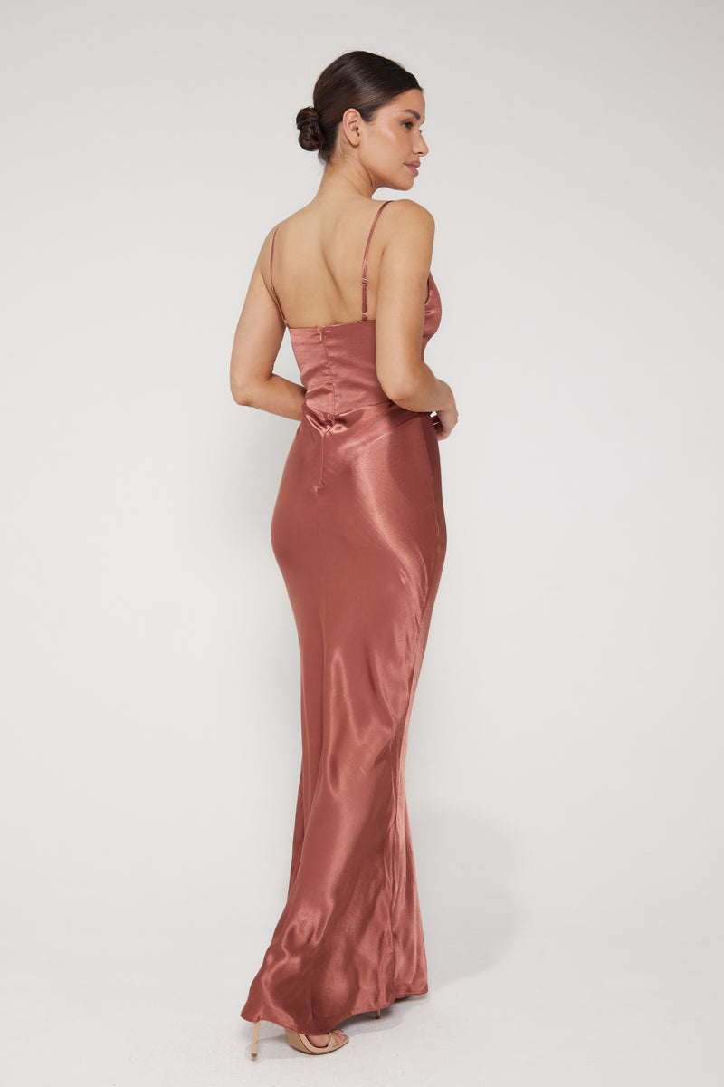 Ada V Neck Slip Maxi Dress - Cinnamon