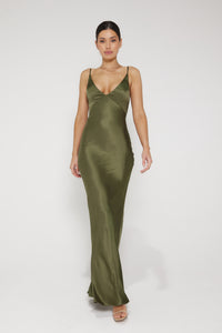 Ada V Neck Slip Maxi Dress - Khaki