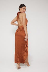 Amber Halter Neck Wrap Midi Dress - Rust