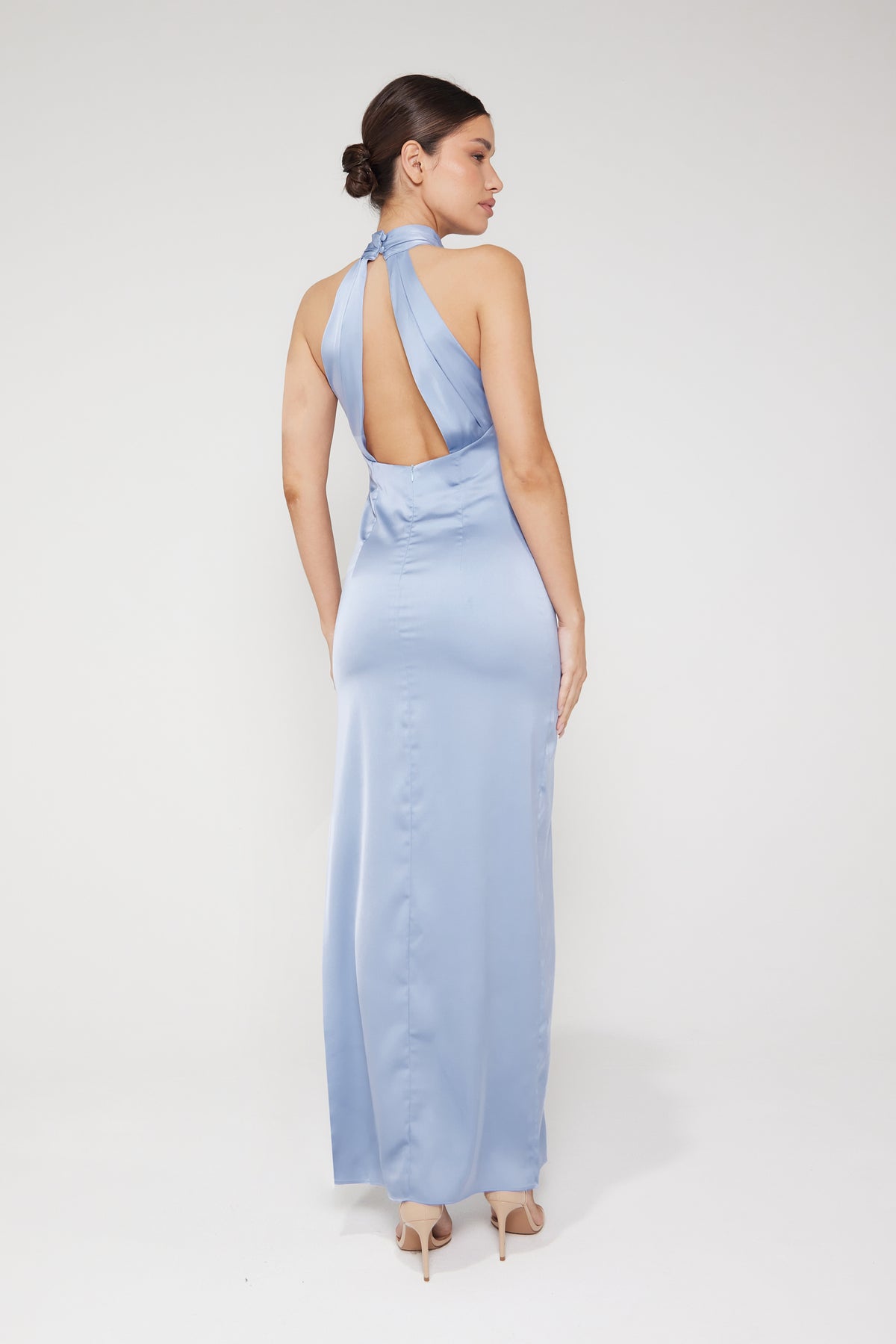 Harley Halter Neck Satin Maxi Dress - Ice Blue