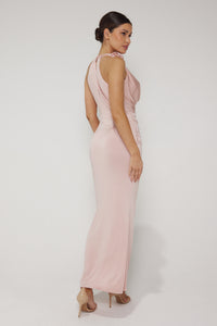 Lola Plunge Halter Neck Maxi Dress - Blush