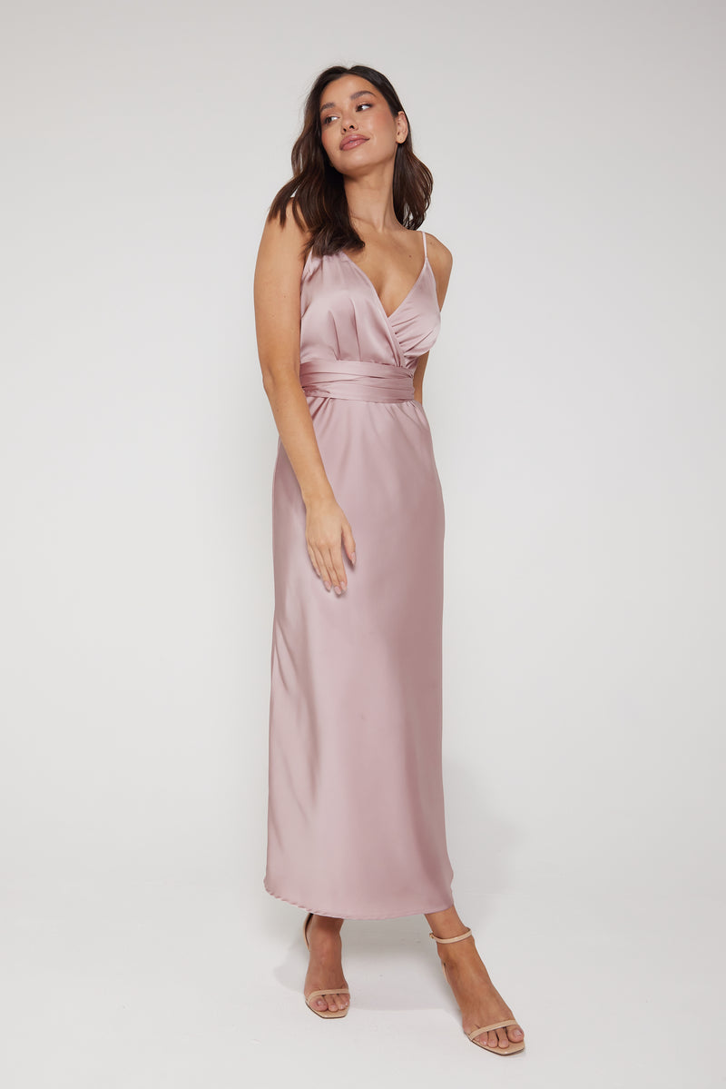 Louisa Tie Waist Cami Wrap Maxi Dress - Blush