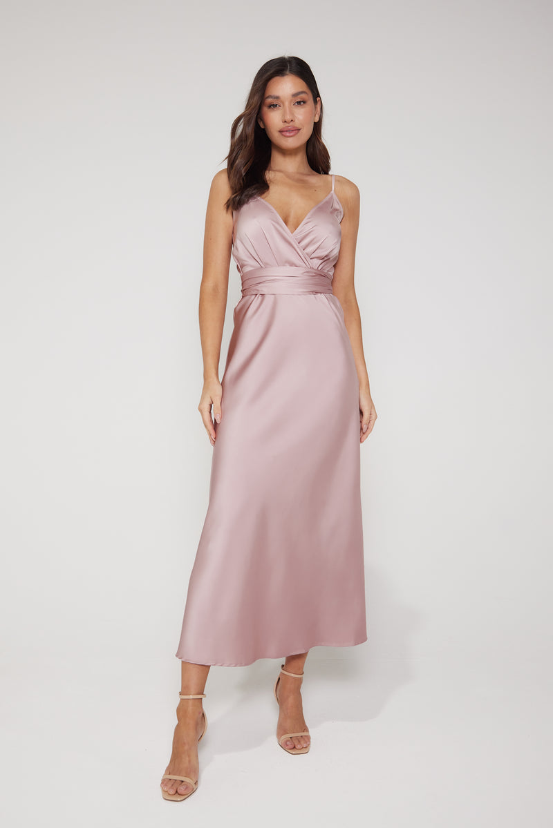 Louisa Tie Waist Cami Wrap Maxi Dress - Blush