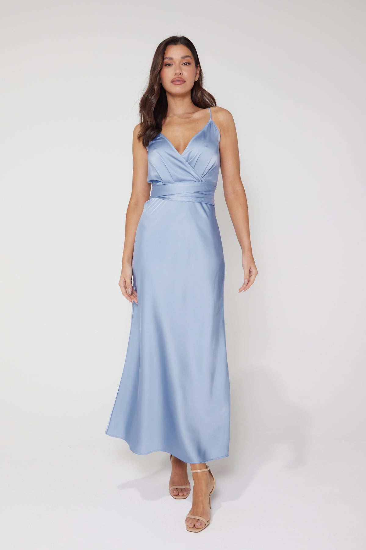 Louisa Tie Waist Cami Wrap Maxi Dress - Ice Blue