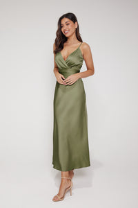 Louisa Tie Waist Cami Wrap Maxi Dress - Olive
