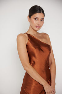 Monica One Shoulder Satin Maxi Dress - Rust