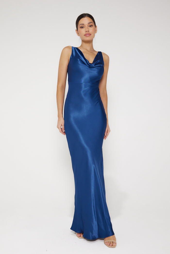 Rebecca Cowl Neck Slip Maxi Dress - Blue