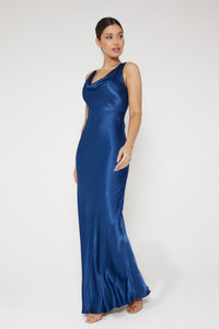 Rebecca Cowl Neck Slip Maxi Dress - Blue