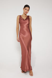 Rebecca Cowl Neck Slip Maxi Dress - Cinnamon