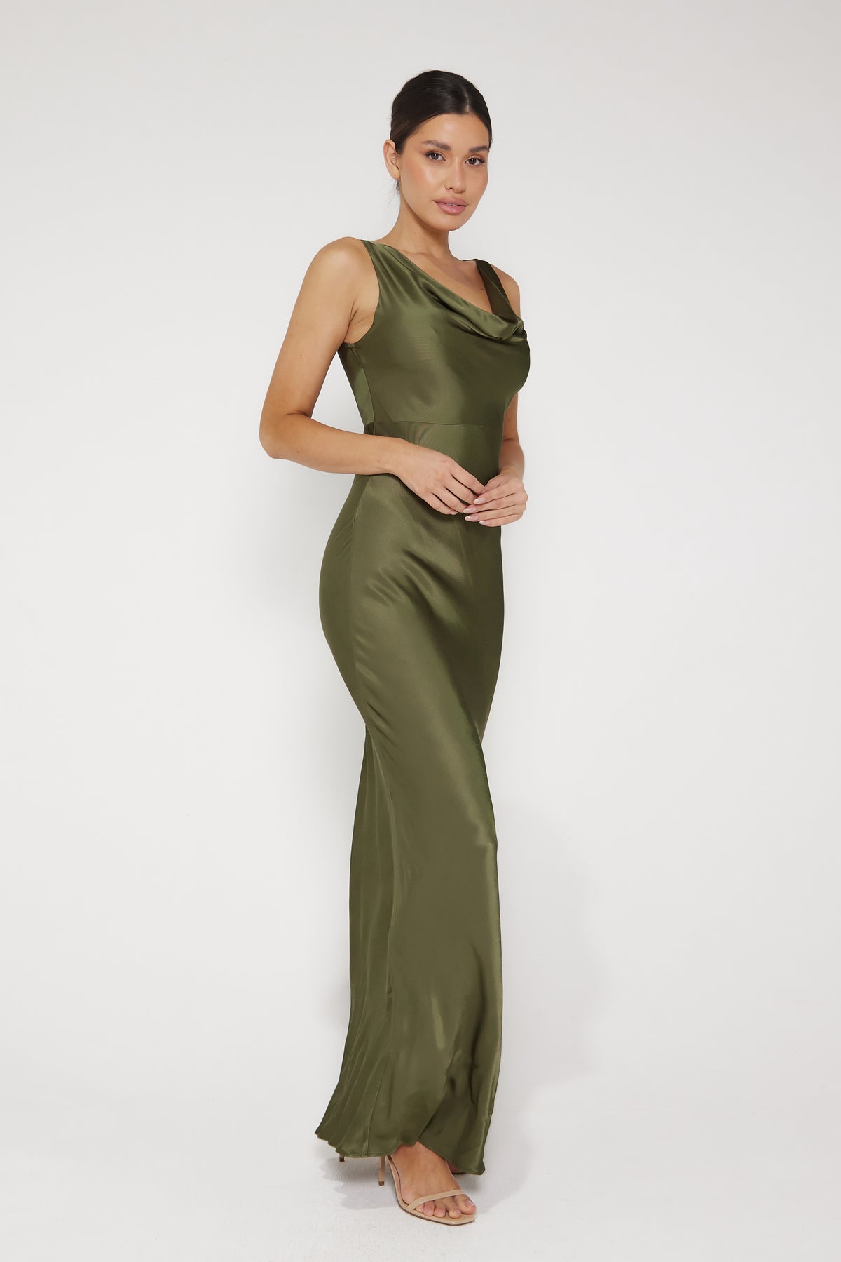 Rebecca Cowl Neck Slip Maxi Dress - Khaki