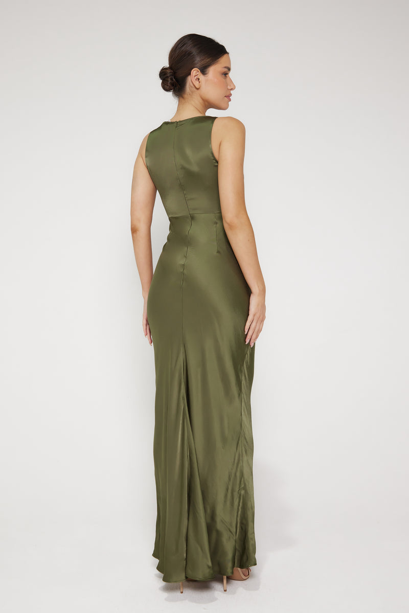 Rebecca Cowl Neck Slip Maxi Dress - Khaki