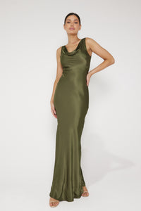 Rebecca Cowl Neck Slip Maxi Dress - Khaki