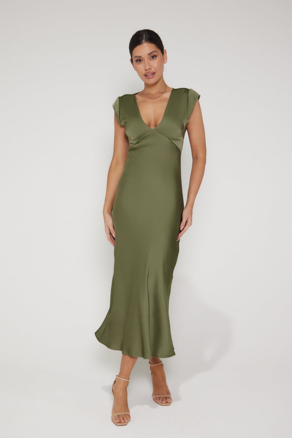 Bianca Short Sleeve V Neck Dress - Olive