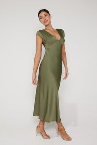 Bianca Short Sleeve V Neck Dress - Olive