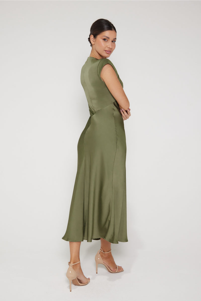 Bianca Short Sleeve V Neck Dress - Olive