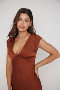 Bianca Short Sleeve V Neck Dress - Rust