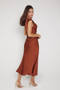 Bianca Short Sleeve V Neck Dress - Rust