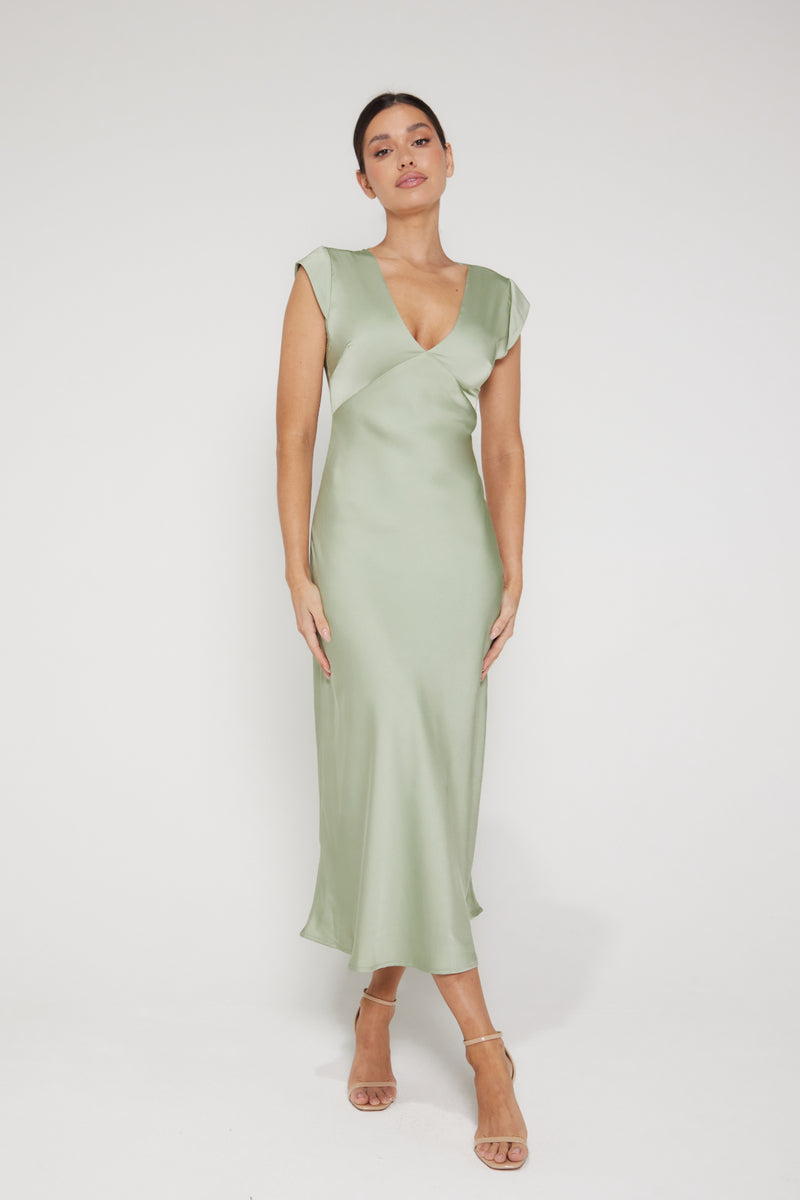 Bianca Short Sleeve V Neck Dress - Sage Green