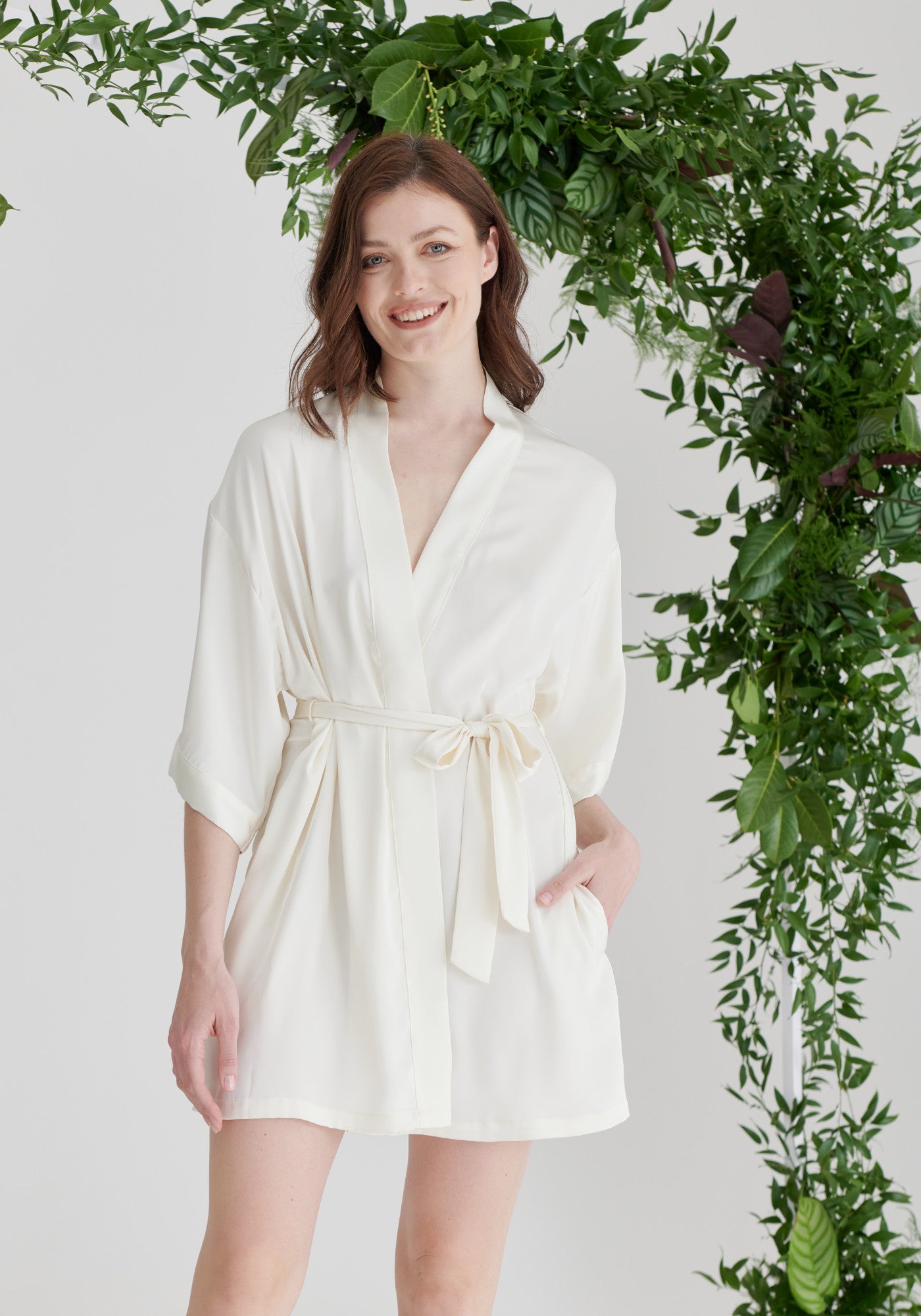 Ivory satin store robe