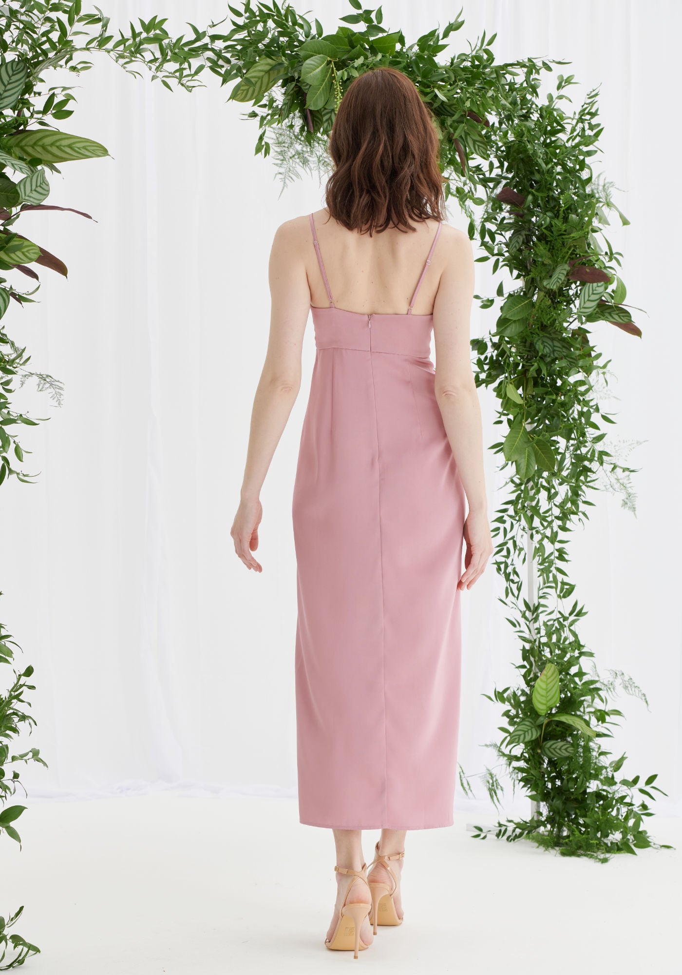 Dusky pink satin dress sale