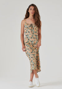 Tie Front Cami Midi Dress in Multi Flower Print- Outlet