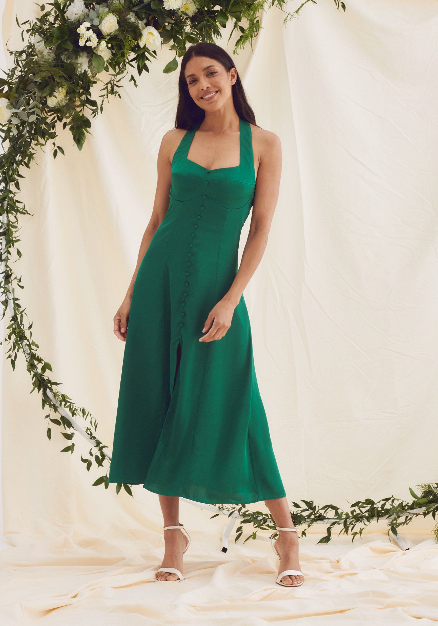 Green tie neck dress sale