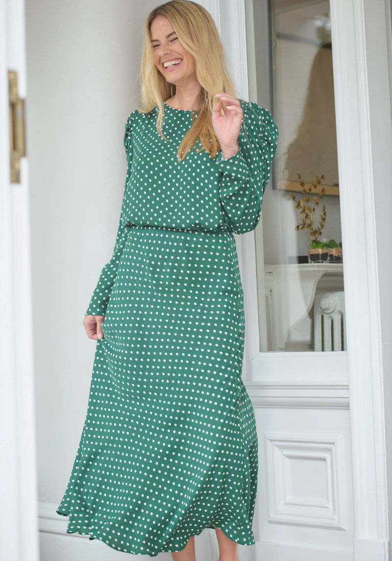 Lucie Long Sleeve Blouse in Green Polka Dot - Outlet