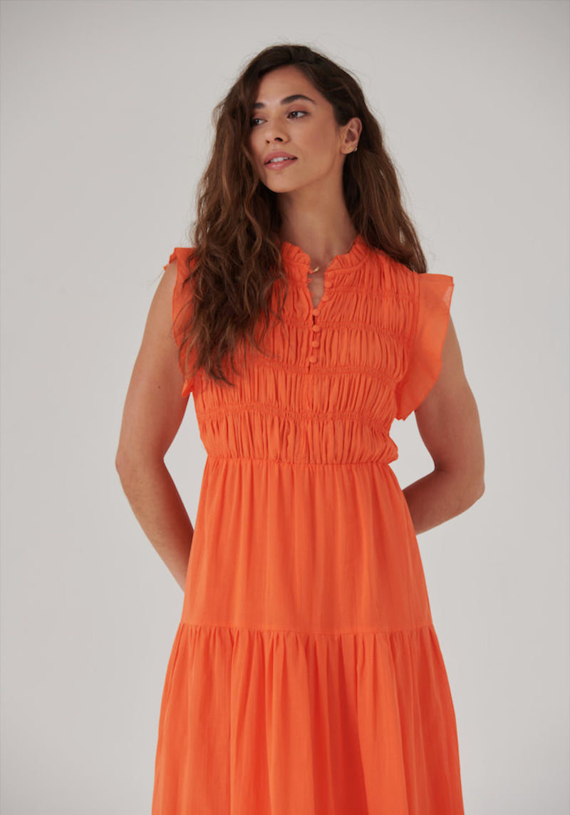 Ruffle Midi Smock Dress in Orange