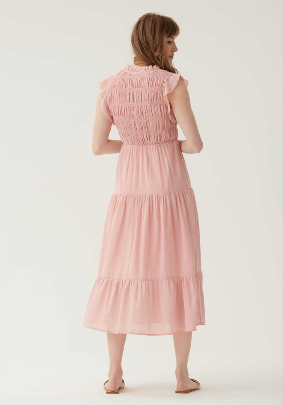 Ruffle Midi Smock Dress in Pink