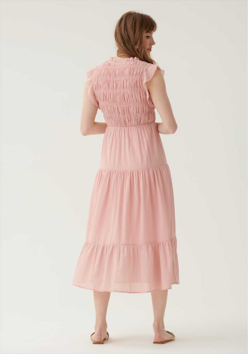 Ruffle Midi Smock Dress in Pink