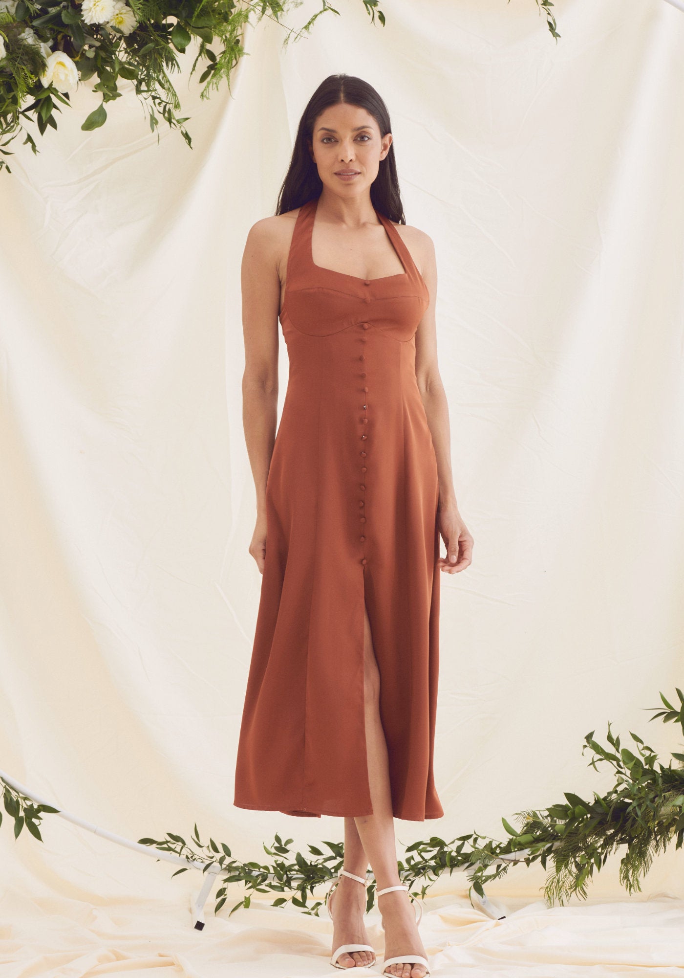 Rust shop button dress