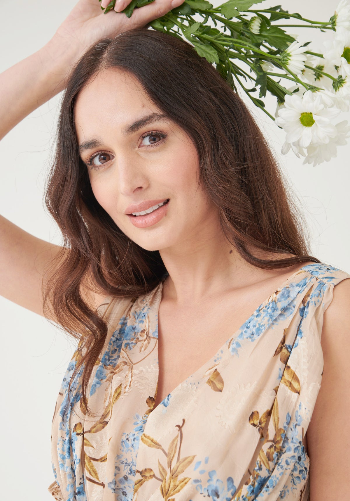 Miriam Tiered Midaxi Dress - Nude Blue Floral-Outlet