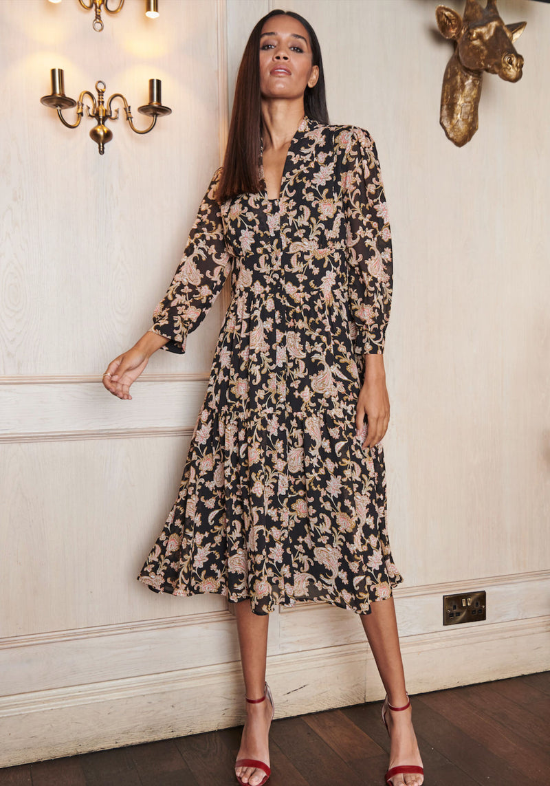 Trina Long Sleeve Midi Dress in Paisley Print - Outlet