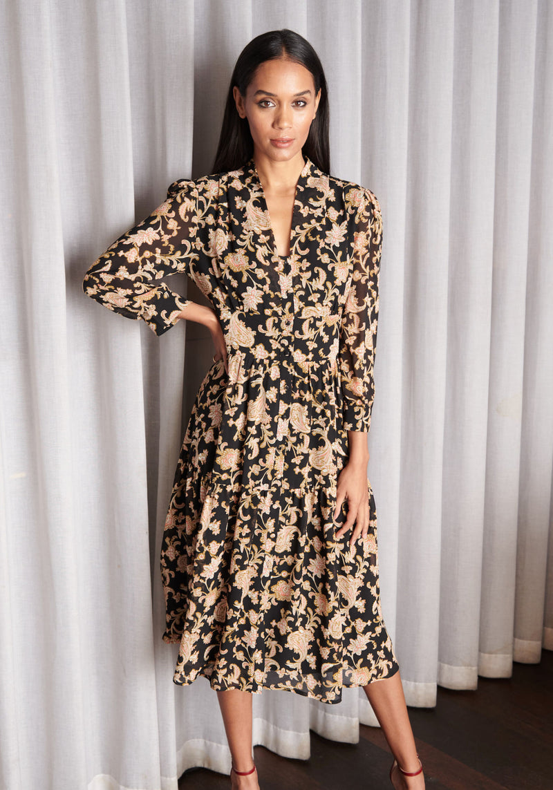 Trina Long Sleeve Midi Dress in Paisley Print - Outlet