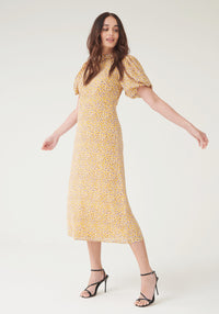 Victoria Open Back Midi Dress - Yellow Floral