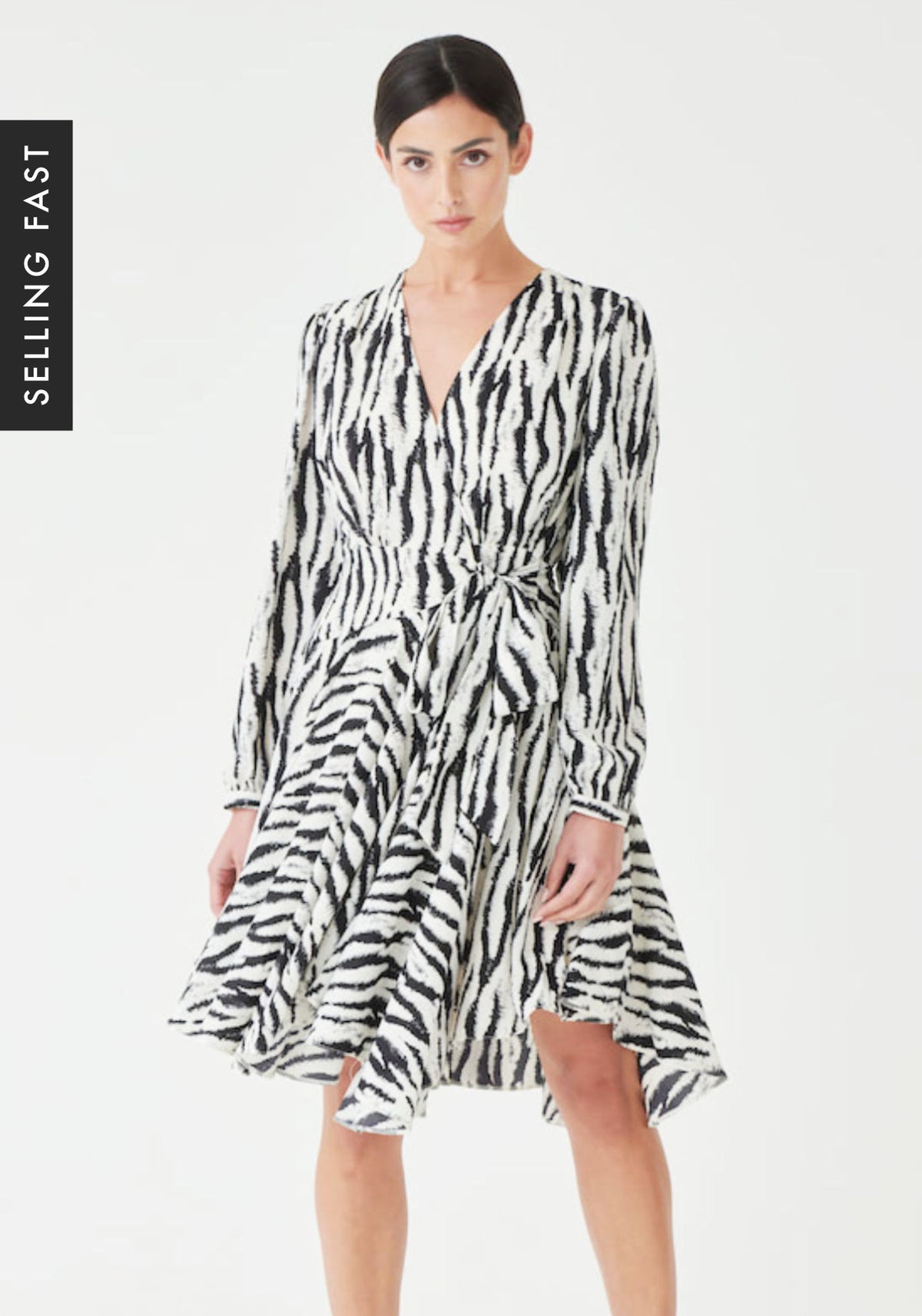 Long Sleeve Wrap Mini Skater Dress In Zebra Print